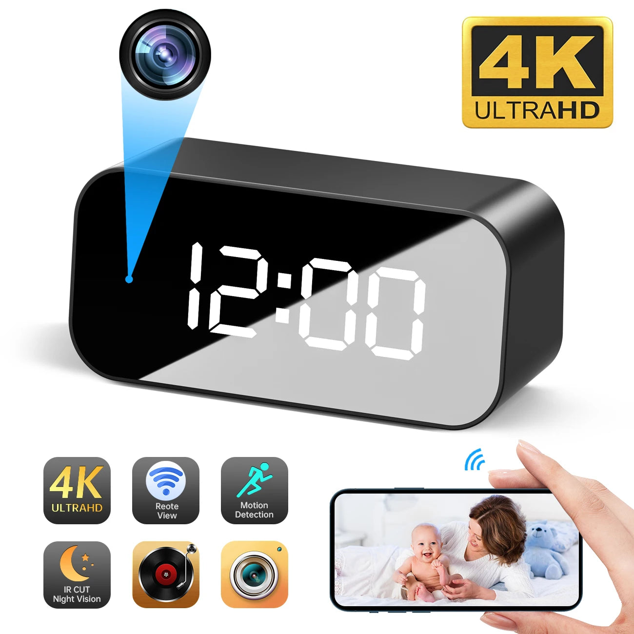 4K HD WIFI Clock Camera 166degree Camera Micro Cam IR Night View Alarm Camcorder Digital Watch Video Mini DVR Oculta Small Cam