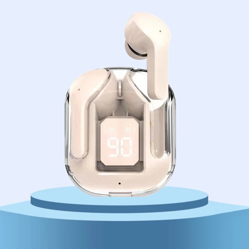 Wireless Bluetooth 5.3 Air Headset Transparent Headphones LED Power Digital Display Stereo Sound Earphones for Sports Working