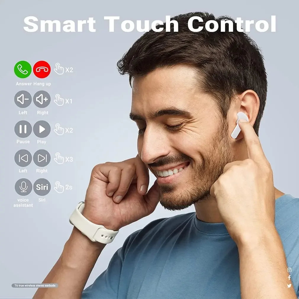 Wireless Bluetooth 5.3 Air Headset Transparent Headphones LED Power Digital Display Stereo Sound Earphones for Sports Working