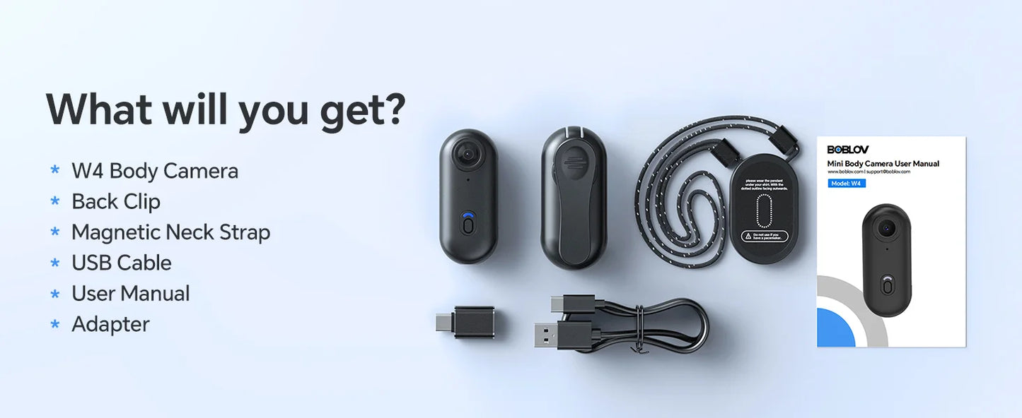 BOBLOV W4 2K Mini Body Camera Wearable 64GB Camera 360°Rotatable Clip & Magnetic Clip 800mAh Battery recording Cam For Outdoors