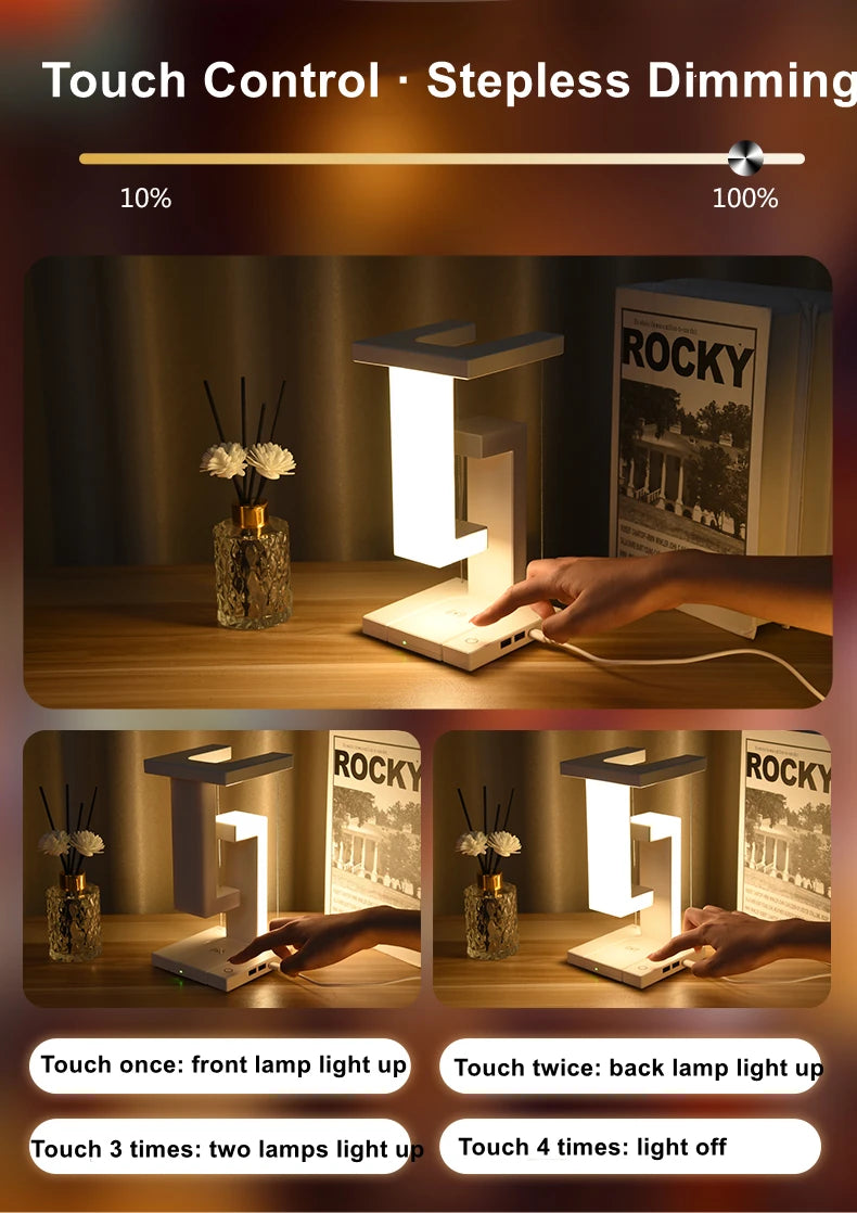 Novelty floating lamp with 10 W detachable wireless charger decorative light for bedroom/office