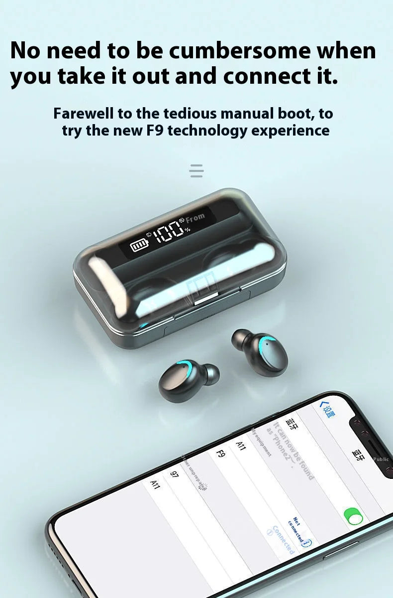 Waterproof F9 5C Wireless Bluetooth Earbuds Gaming In Ear Touch Control Headphones Noise Cancelling Deep Bass Sports Headset