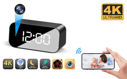 4K HD WIFI Clock Camera 166degree Camera Micro Cam IR Night View Alarm Camcorder Digital Watch Video Mini DVR Oculta Small Cam