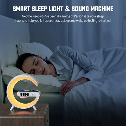 Multifunction RGB Light Bluetooth Speaker Alarm Clock 15W Wireless Charger Stand Pad For iPhone Samsung Fast Charging Station